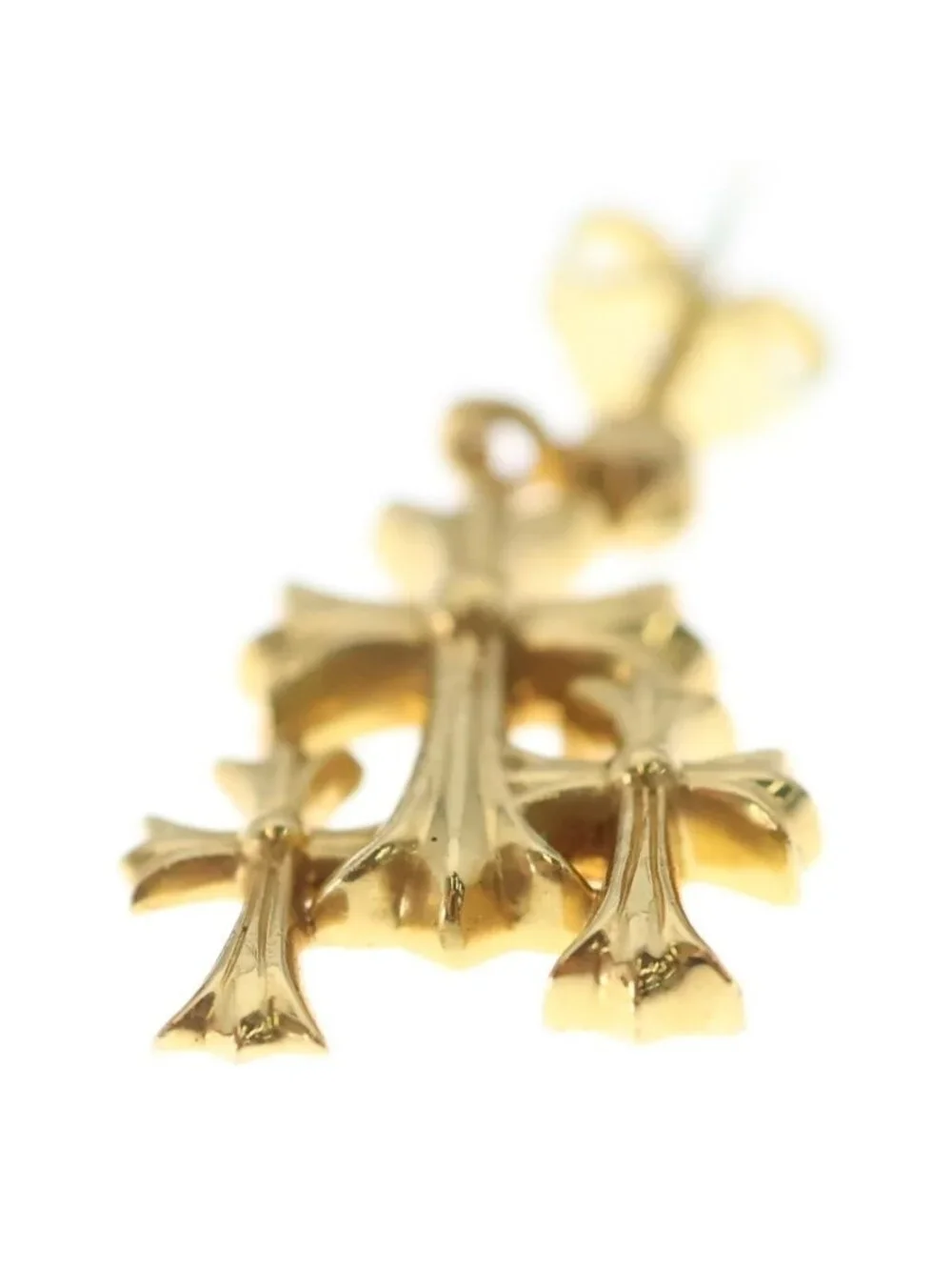 Chrome Hearts 22k 3 CH Cross Drop Triple Earrings Gold